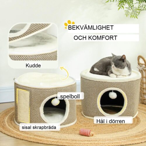 Mörkgrå Sisal Cat Tower med skrapstolpe, Hideaway och plysch