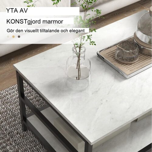 Modern Marble Look Soffbord Set med 2 med förvaring