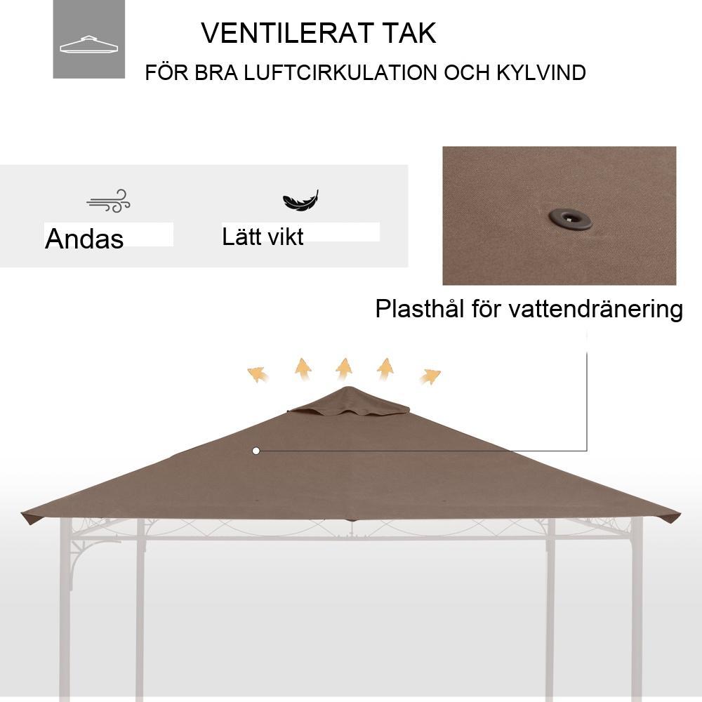 Ersättningsgazebo takskydd, 3x3m, solskydd, kaffe