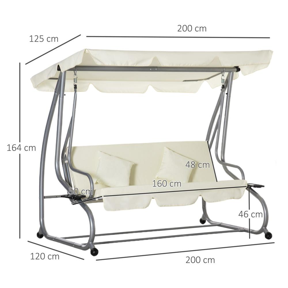 Beige 3-sits gungstol med justerbar himmel och fällbar säng