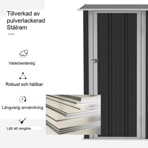 Verktygsskjul i mörkgrå stål – Rymlig utomhusförvaring med låsbar dörr