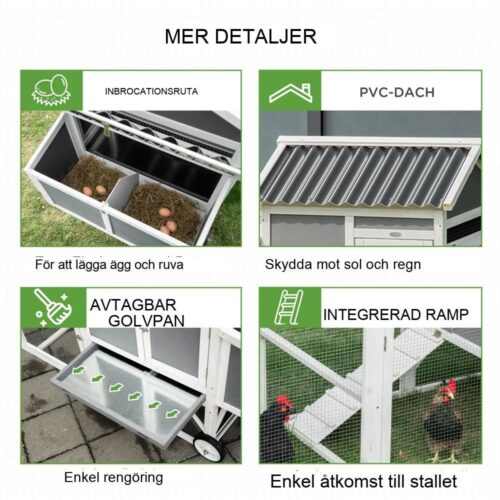 Mobilt hönshus med häckningslåda, granskog och hjul