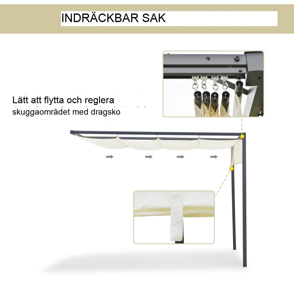 Krämvit 3x3m infällbar väggmonterad trädgårdslusthuspergola