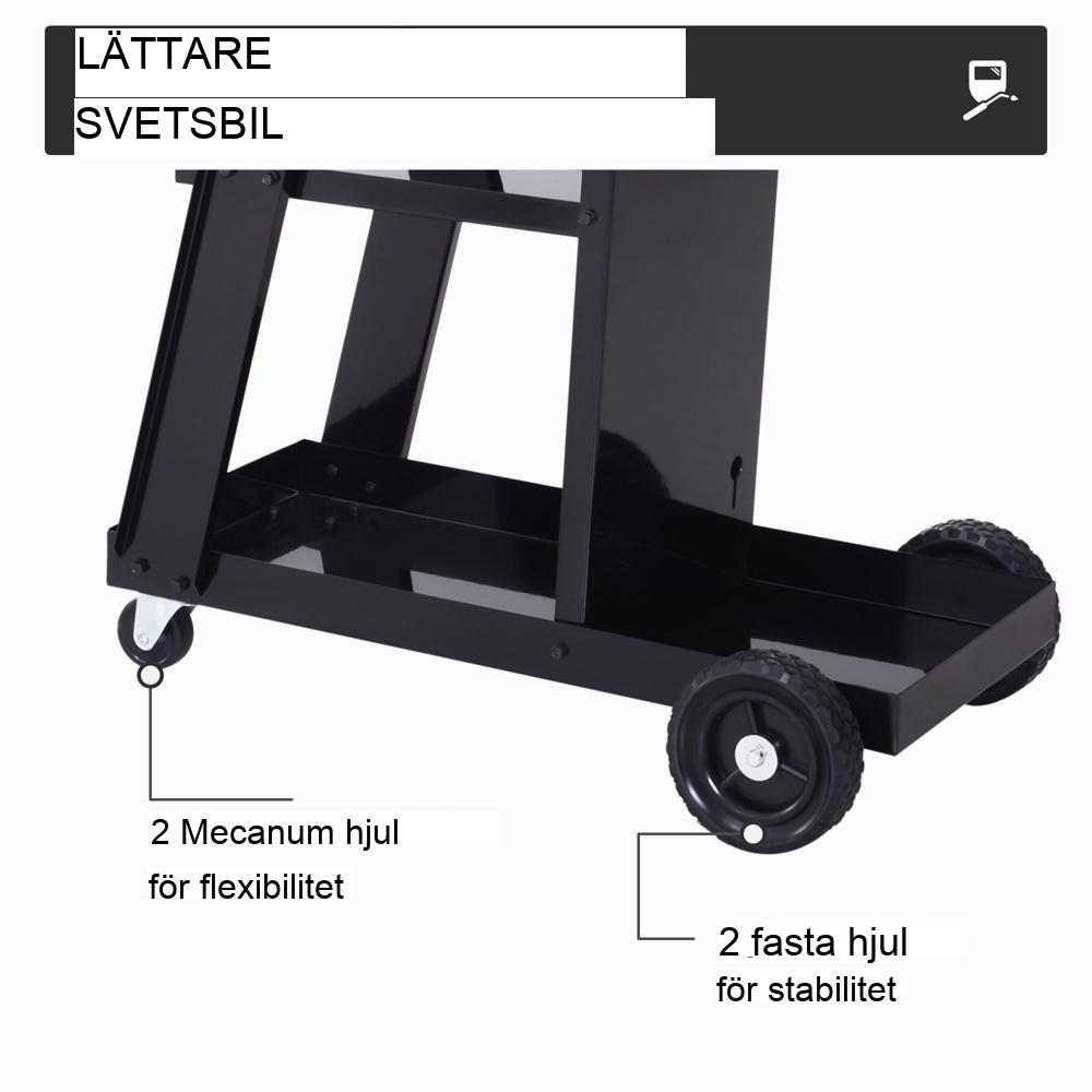 Heavy Duty svetsvagn med 3 hyllor, säkerhetskedjor och hjul (71x39x70cm)