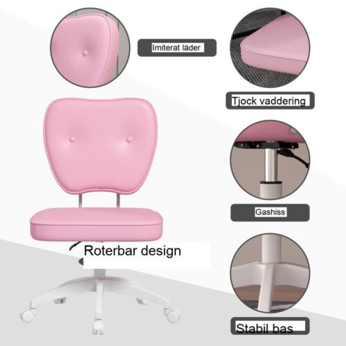 Pink Kids Swivel Chair, höjdjusterbar, upp till 120 kg kapacitet