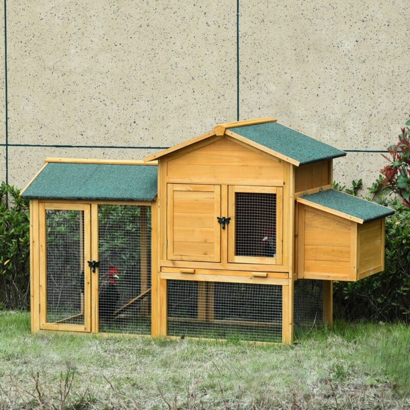 Väderbeständig Bantam Chicken Coop med spring- och häckningslåda, granträ 168×75 cm