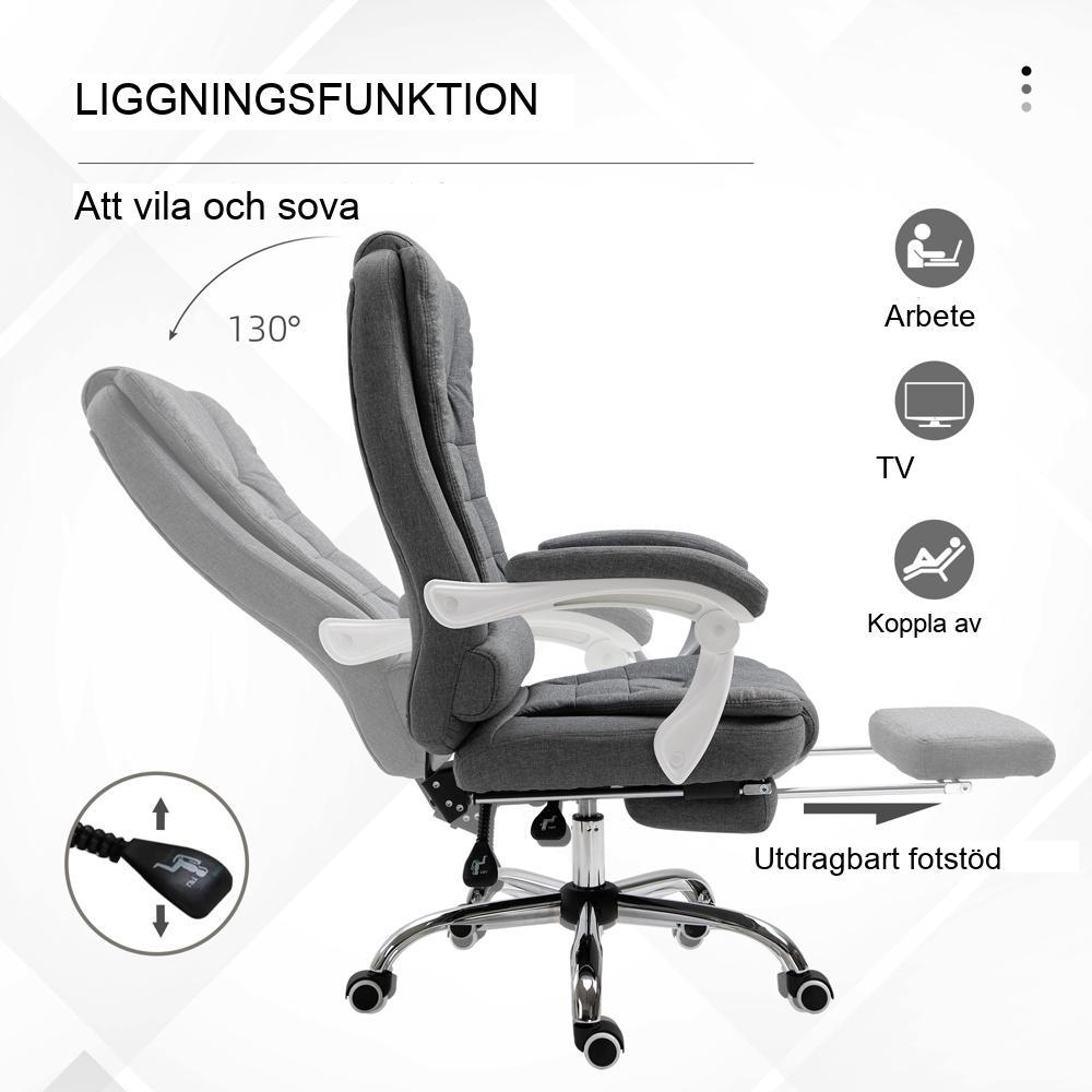 Ergonomisk kontorsstol med fällbart fotstöd, justerbar höjd och lutning – Grå