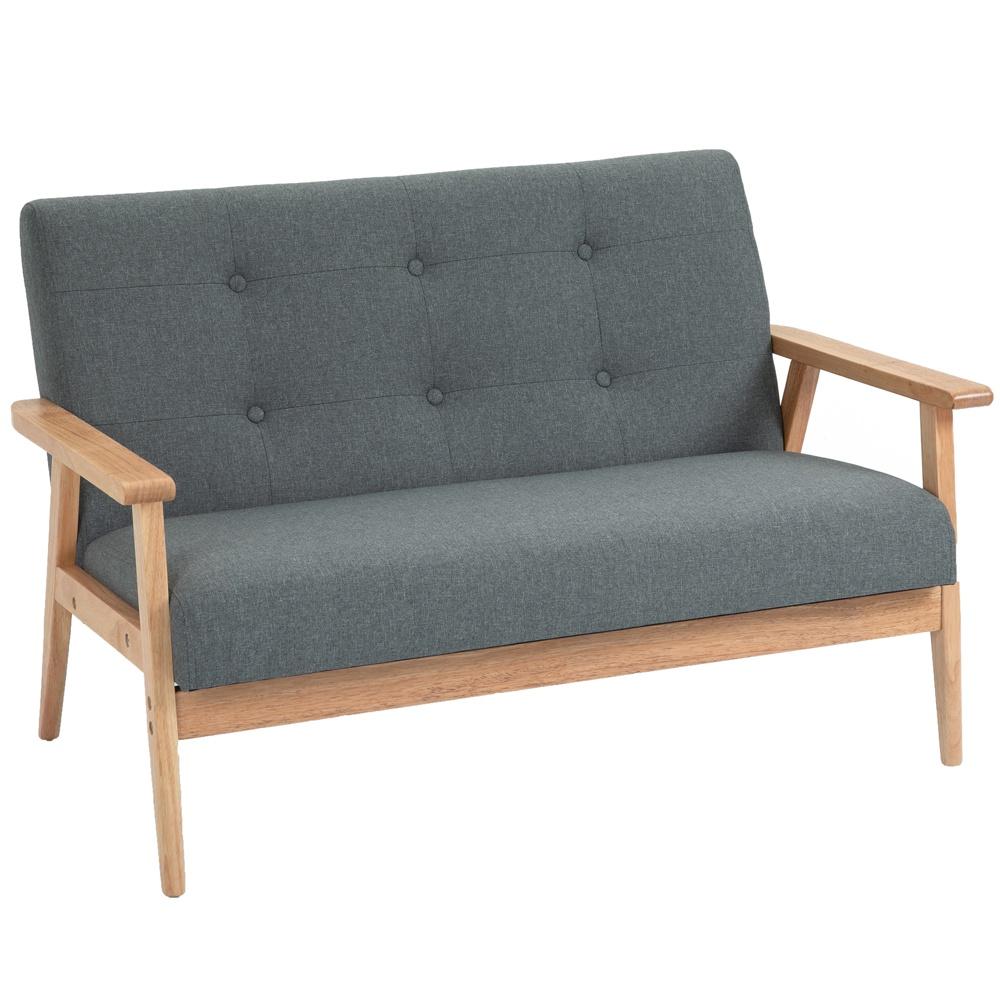 Kompakt grå linne- och gummiträsoffa Loveseat, 2-sits