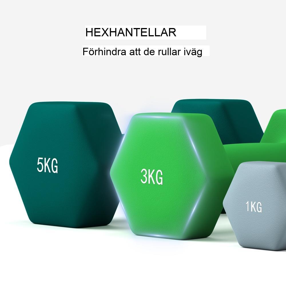 Justerbart hantelset med hopfällbart ställ – 6 hantlar, Kettlebell-alternativ