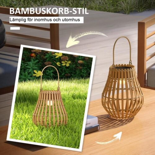 Bambu solar trädgårdslampa, laddningsbar, 3 färglägen, IP44 vattentät