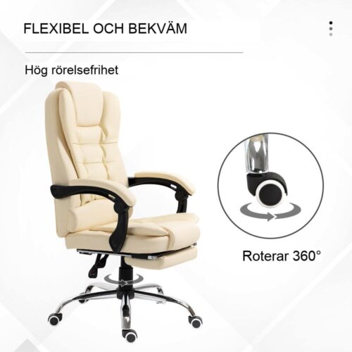 Ergonomisk kontorsstol med fotstöd, höjdjusterbar och lutningsfunktion