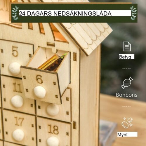 Trä LED jul adventskalender med julkrubba