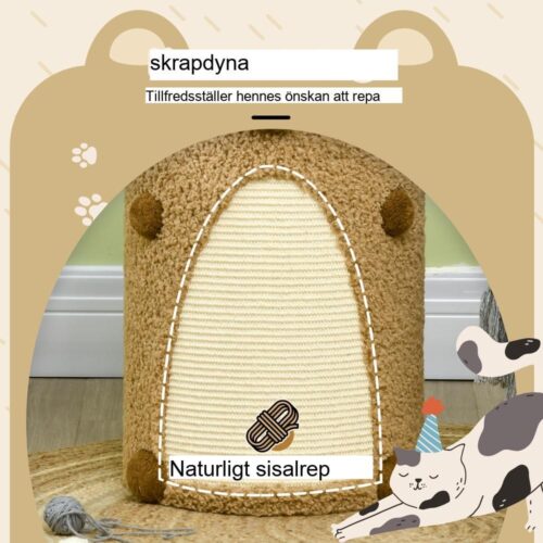 Brown Bear Cat Scratching Post med 2 grottor och Sisal yta