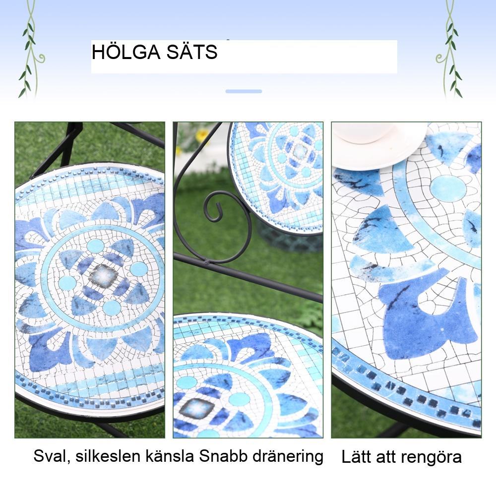 Blue Mosaic Bistro Set för 2 med hopfällbara stolar och bord