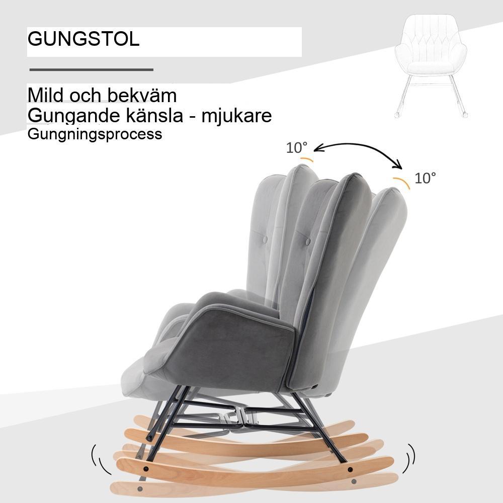 Snygg modern gungstol i sammet, bekväm loungestol med högt ryggstöd