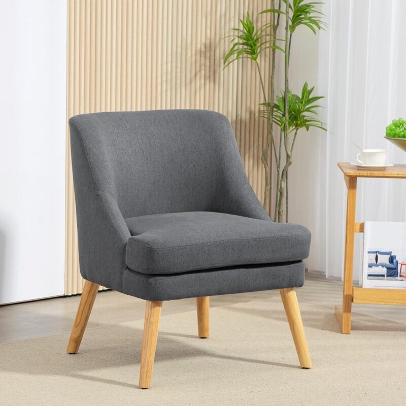 Scandinavian Linen Look Lounge Chair – Mörkgrå med armstöd