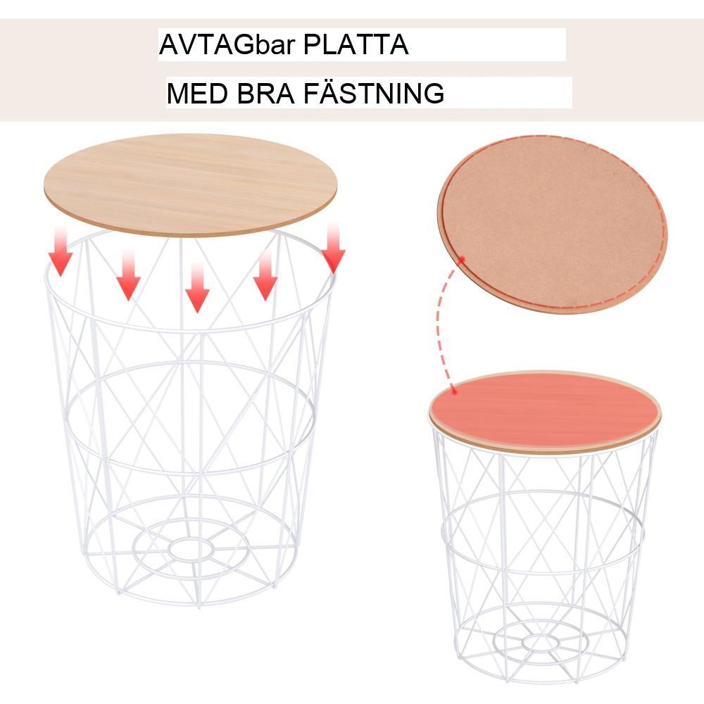 Set med 2 naturvita soffbord med förvaring – metall och MDF-design