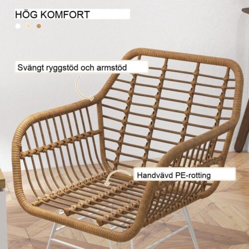 Set med 2 matstolar i rotting Boho – Ergonomiska, stålben, kapacitet 120 kg