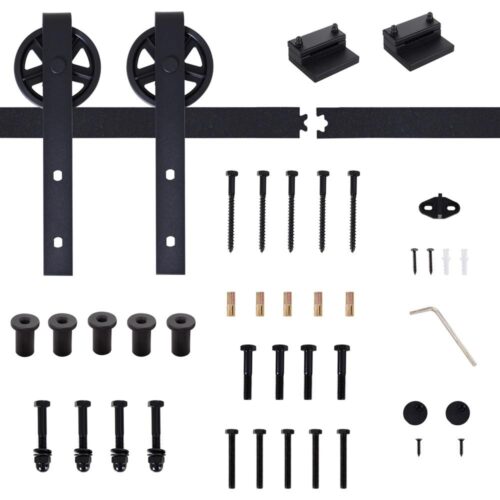 Svart skjutdörrssats i kolstål – 200 cm Heavy Duty Rustik Style Set 90 kg Kapacitet