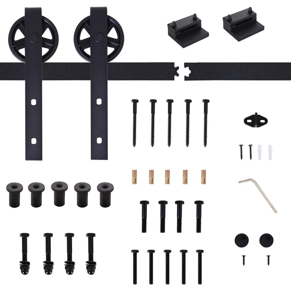 Svart skjutdörrssats i kolstål – 200 cm Heavy Duty Rustik Style Set 90 kg Kapacitet