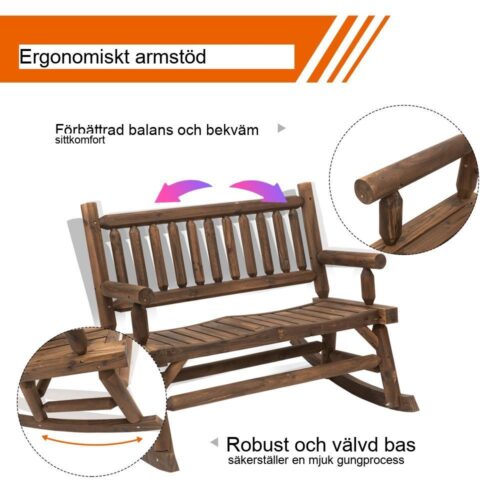 Rustik Gran Wood Dubbel Swingbänk för trädgårdsavkoppling – 112x67x93cm