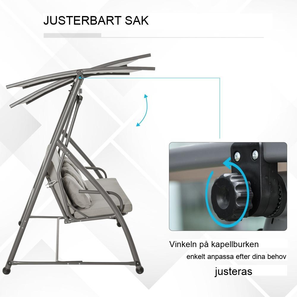 3-sits hängande svängbänk med justerbart tak och fällbar funktion