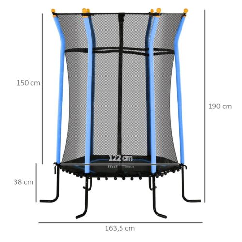 Barntrampolin inomhus/utomhus med skyddsnät och kantskydd (upp till 50 kg)