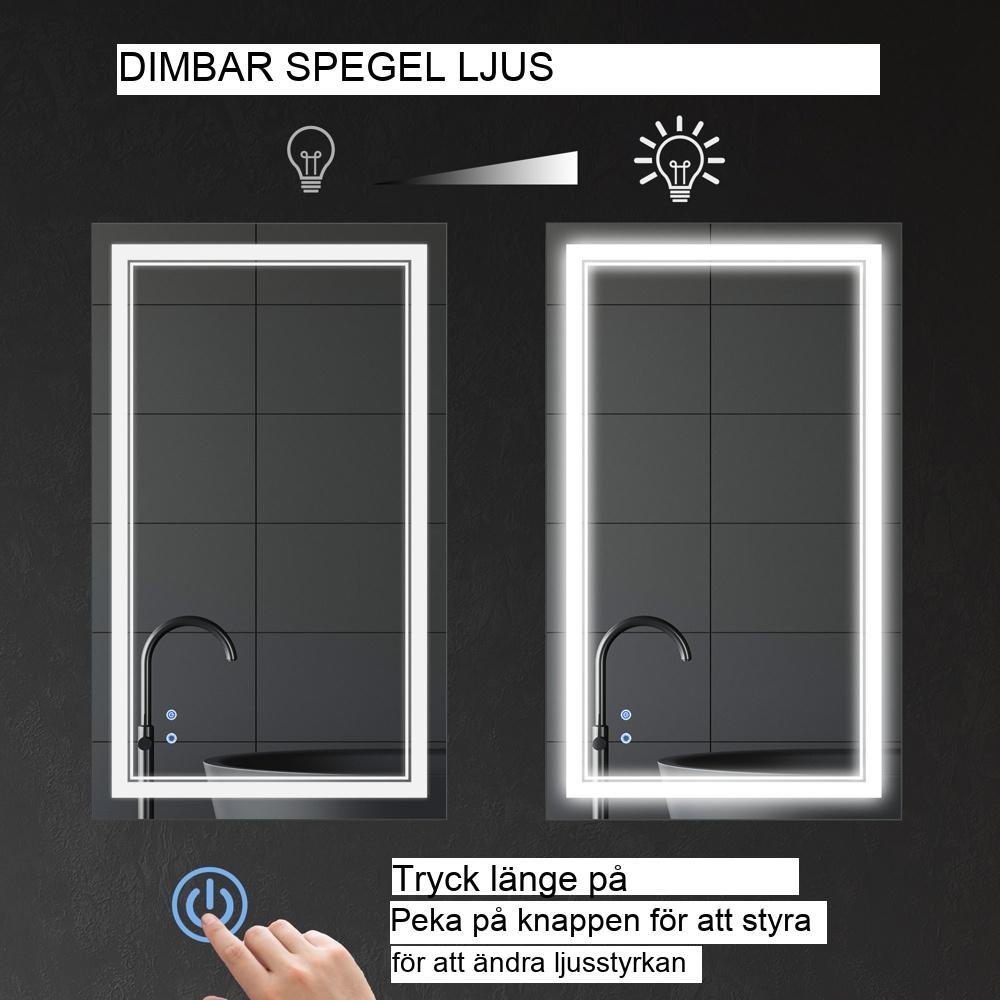 Modern LED Badrumsspegel, Touch Switch, 3 ljusfärger, IP44 Vattentät