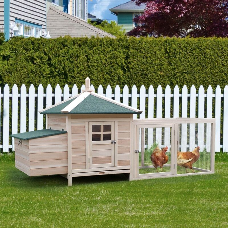 Rymlig Pine Wood Bantam Chicken Coop med Run och Nesting Box 196x76cm