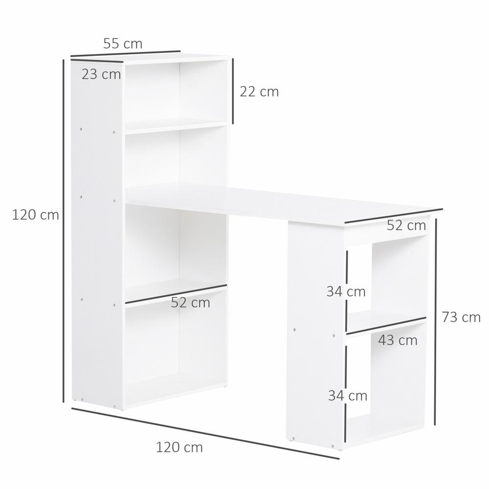 Modernt vitt skrivbord med hyllförvaring för hemmakontor – 120x55cm