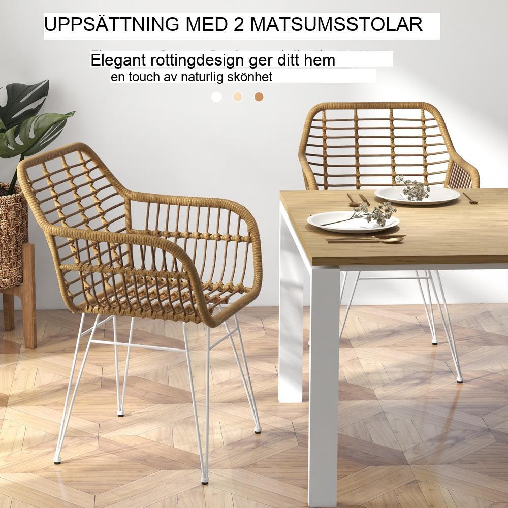 Set med 2 matstolar i rotting Boho – Ergonomiska, stålben, kapacitet 120 kg