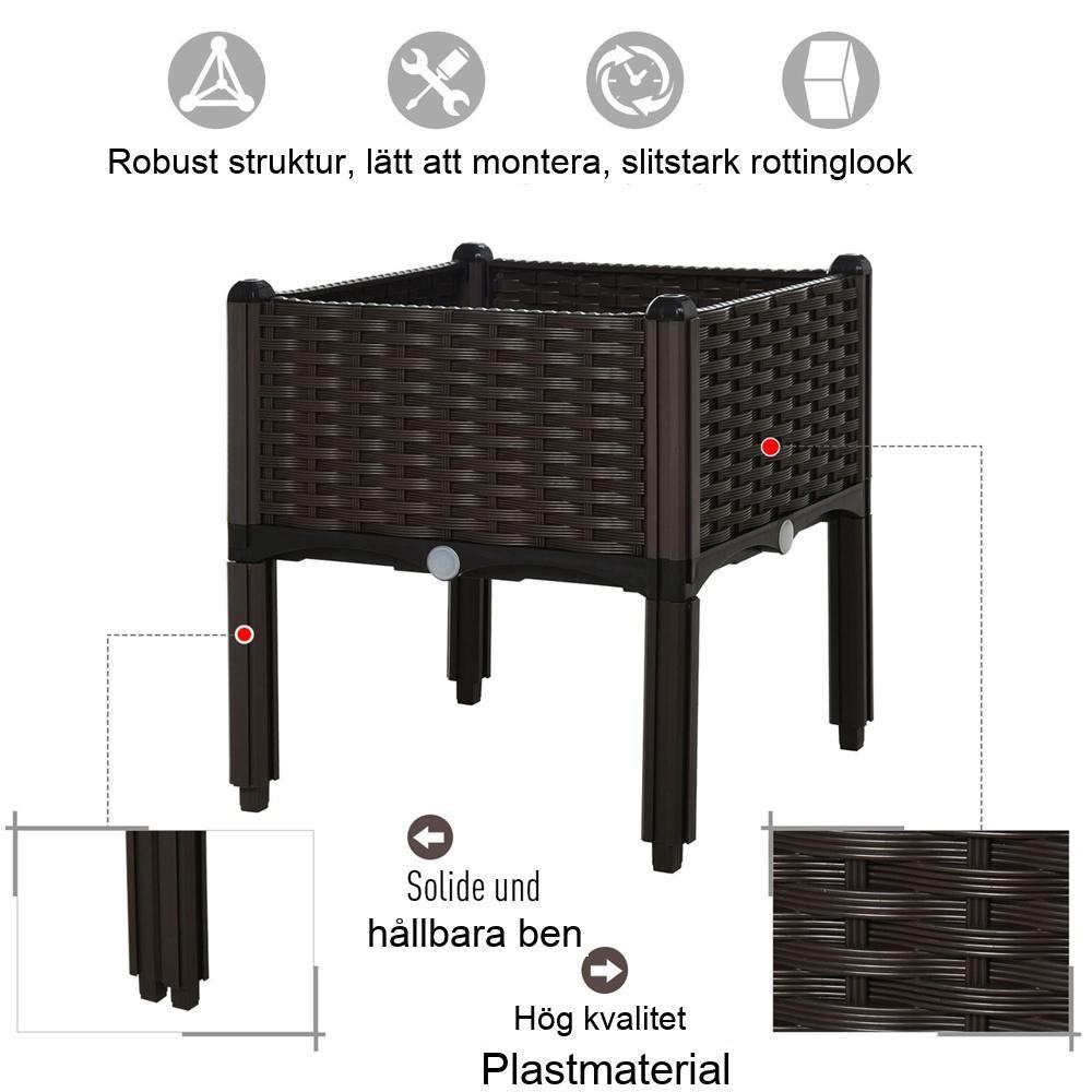 Upphöjda planteringssängar i rottinglook med 2 set – Brun trädgårdsbalkong Blomlådor med dräneringshål 80×40 cm