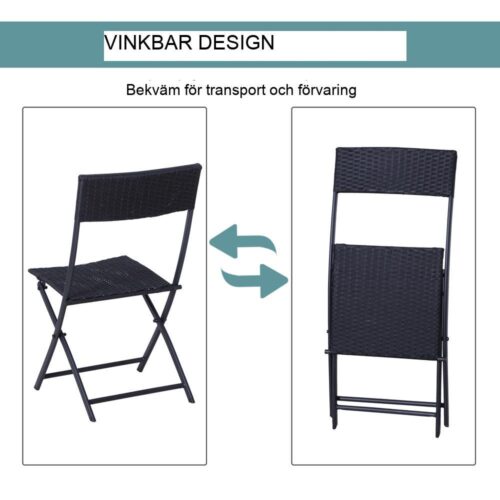 Svart Polyrattan Bistro Set för 2 – Balkong och terrassmöbler