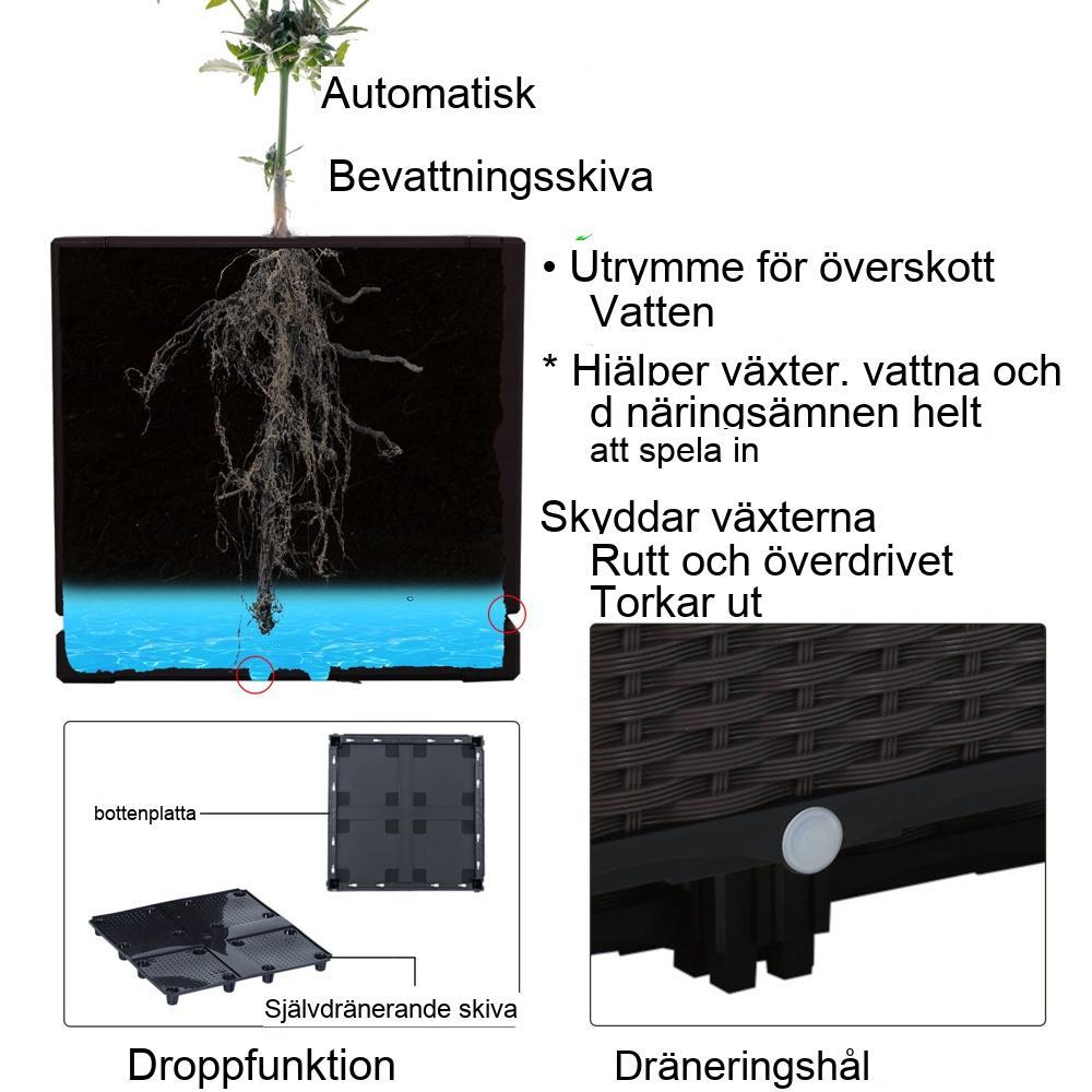 Upphöjd trädgårdsbädd i rottingstil, 4-delad med dräneringshål