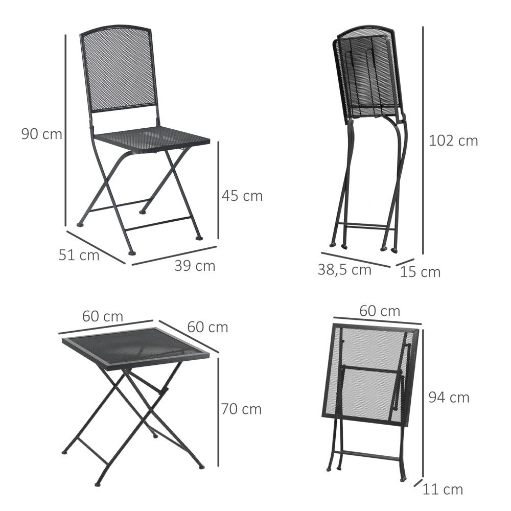 Modern bistro-set i metall för balkong, uteplats – Inkluderar bord och 2 hopfällbara stolar