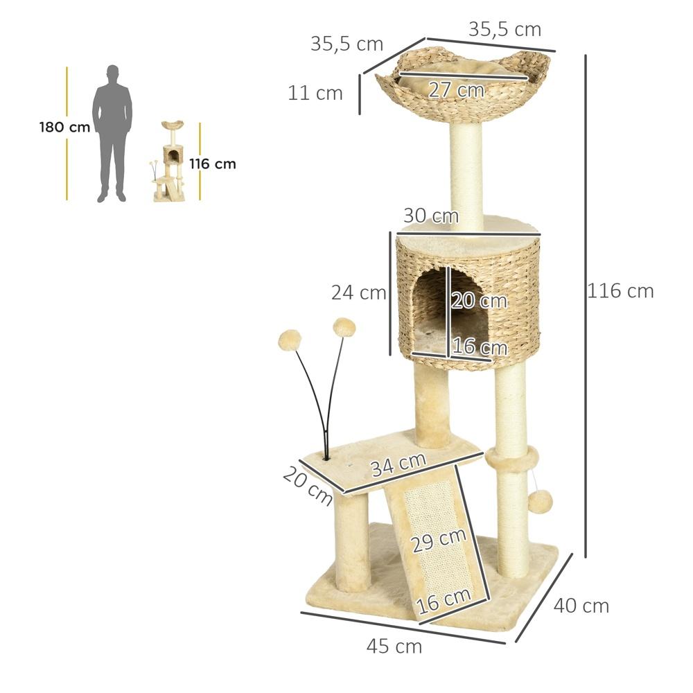 Sisal kattträd i flera nivåer med lekboll och grotta, upp till 20 kg