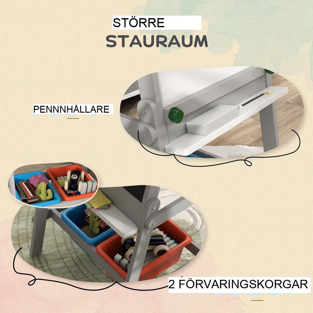 Grå 3-i-1 staffli för barn med tavla, whiteboard och pappersrulle för konst och hantverk i åldrarna 3-8