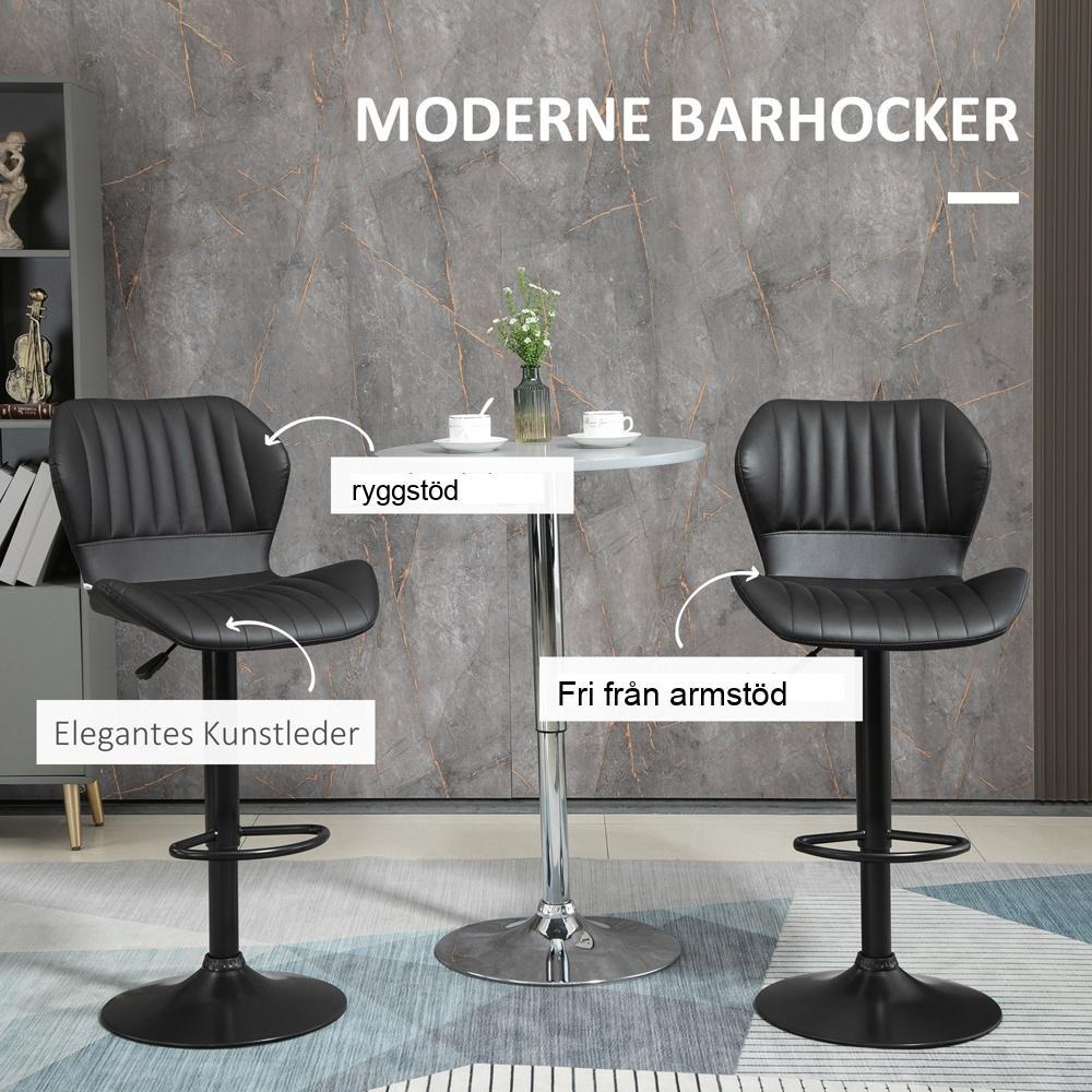 Justerbar höjd barstolar Set med 2 – vridbar, ryggstöd, konstläder