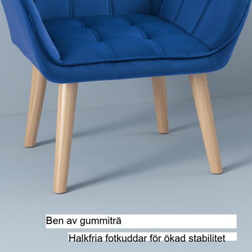 Fåtölj Blue Velvet, skandinavisk design, förhöjda ben