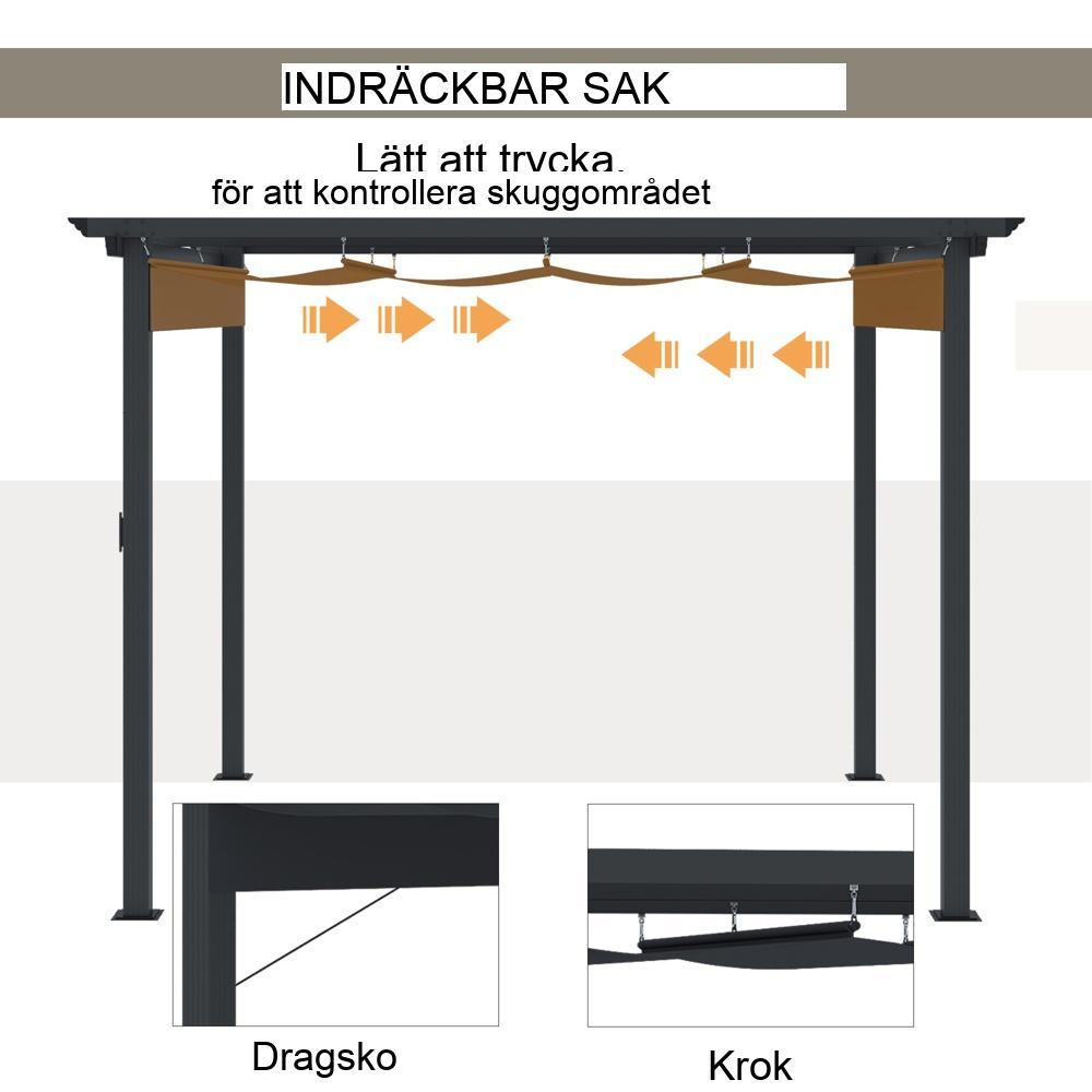 Grå aluminiumpergola med infällbart tak, 3x3m trädgårdslusthus