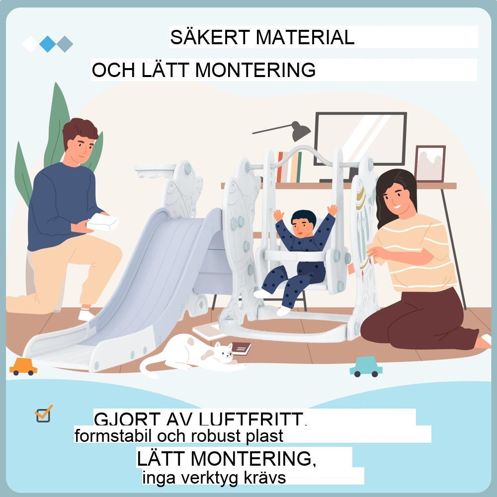 Barns 3-i-1 gungrutschbana och basketbågset – inomhus/utomhuslek för åldrarna 1,5–4