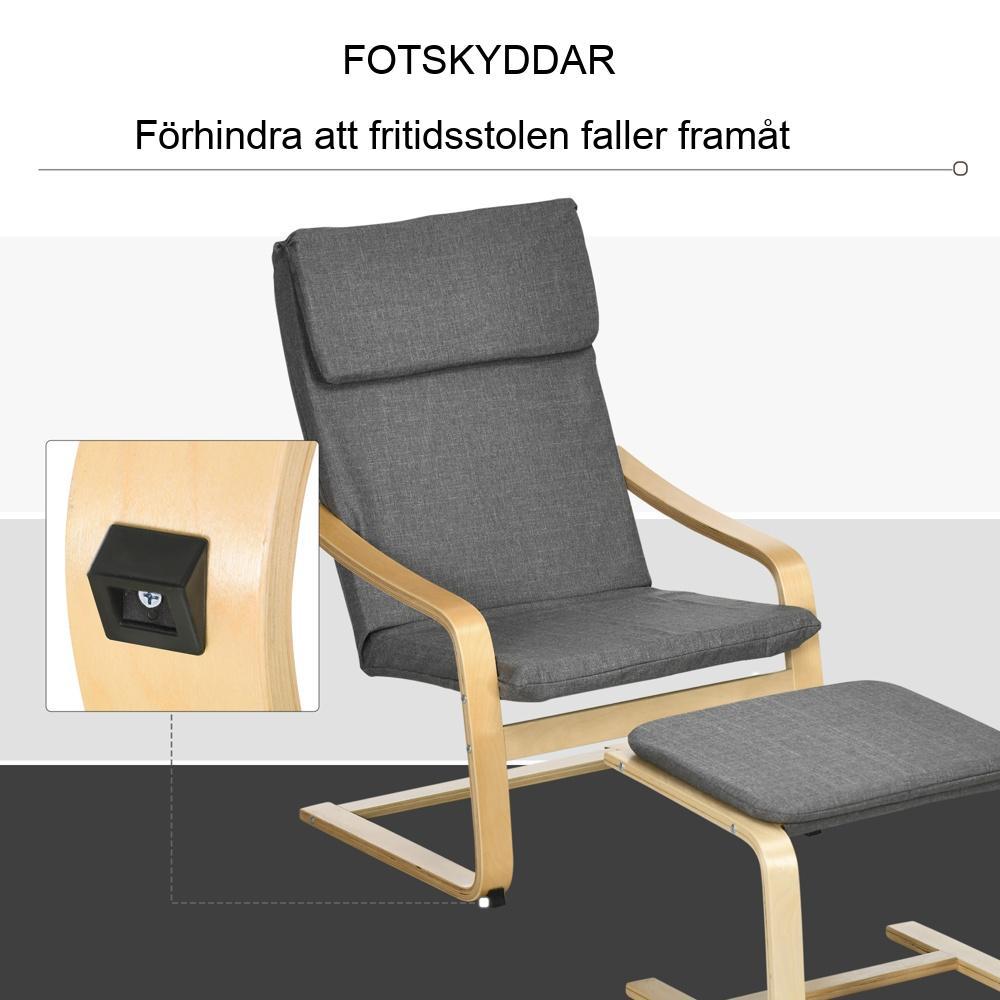 Grå linnen Loungestol Set med fotpall och armstöd