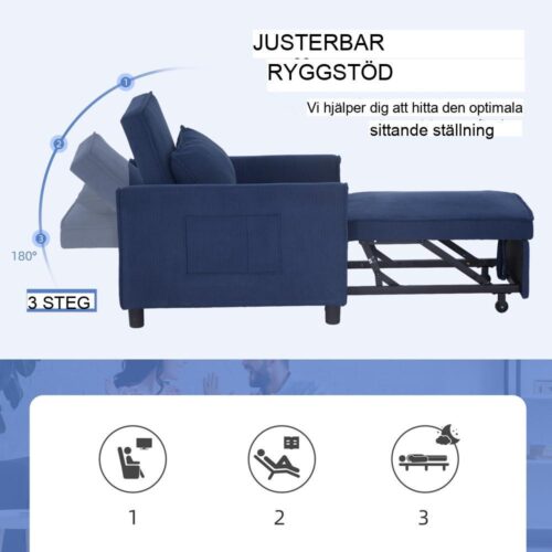 Manchester Cabriolet Sleeper Chair med justerbart ryggstöd och sidoficka