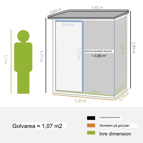 Grönt stål Trädgårdsredskapsbod med dörr, 142x84x189cm