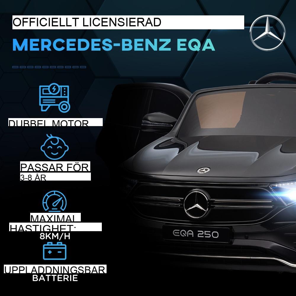 Licensierad Mercedes-Benz EQA Kids Elbil, Fjärrkontroll, MP3-spelare, Strålkastare, Ålder 3-8