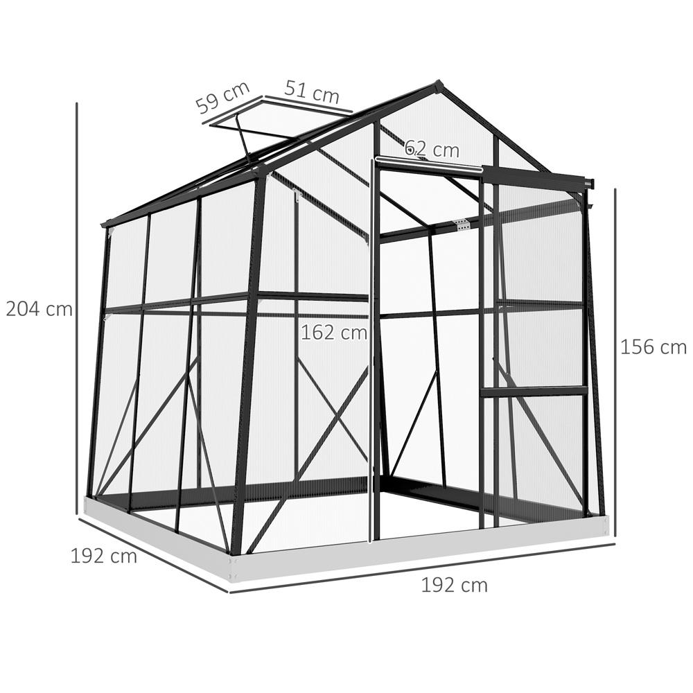 Svart aluminiumväxthus 3,68 m² med skjutdörr och fönster