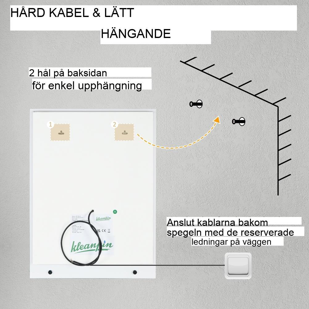 LED Badrumsspegel med 3 ljusfärger, Touch Switch, Anti-Imma, 70x50cm