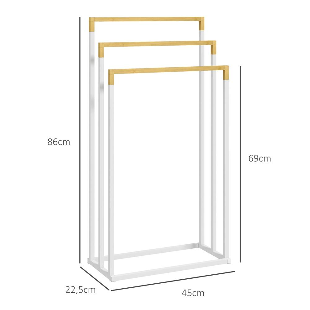 3-vånings fristående handduksställ i bambu och stål för badrum
