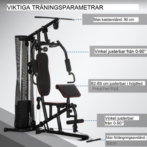 Hemmakraftverk med Lat Pull-Down, bröstpress och viktbänk