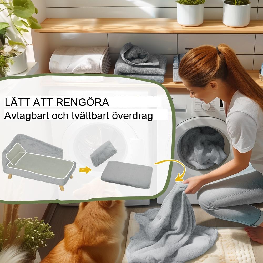 Mjuk plysch hundbäddsoffa med tvättbar kudde och upphöjd design för medelstora hundar (upp till 15 kg)